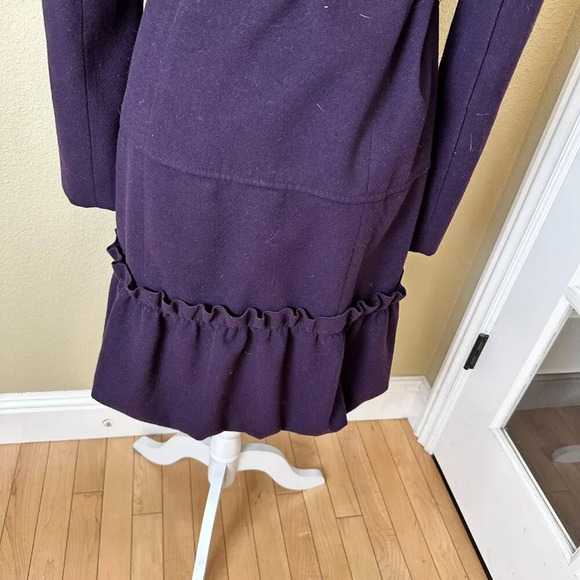 BANANA USA Fur Collar Purple Lined Coat Jacket w Ruffle Tie Belt Size Large - Picture 7 of 16